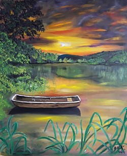 Маслена картина Залез над езеро.  Размер 50/60 см.  Цена -140 евро.