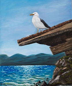 Маслена картина море и гларус. Размер 70/60 .-140 евро