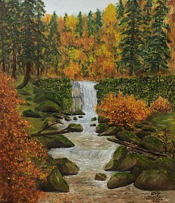 Маслена картина ,, Есенен водопад ,,. Размер 50/60 см. - 300 лв.-153,40 евро