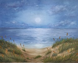 Маслена картина море и луна. Лунно сияние. Размер 70/60 см. - 280 лв.-143,20 евро