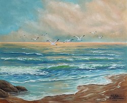 Маслена картина Чайки над морето . Размер 40/50 см. - 250 лв.-127,80 евро