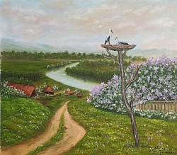 Маслена картина Щъркелово гнездо . Размер 50/60 см. .-153 евро