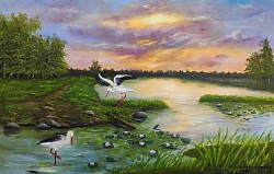 Маслена картина Щъркели. Размер 60/40 см. .-127 евро