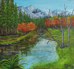 Картина с маслени бои Есен в планината. Размер 60/60 см. -148  евро