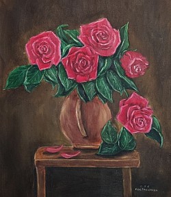 Червени рози за теб маслена картина. Размер 45/35 см. - 230 лв.-117,60 евро