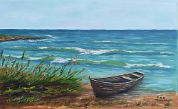 Стара рибарска лодка маслена картина. Размер 50/30 см .-127евро