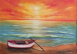 Лодка на морския бряг маслена картина. Размер 40/30 см.- 180 лв.-92 евро