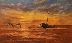 Играта на делфините маслена картина 70/40 см.- 300 лв.-153,40 евро