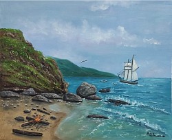 Море и кораб маслена картина. Размер 60/50 см. - 300 лв.-153,40 евро