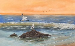 Маслена картина море и чайки. ,,Загриженост,,. Размер 60/40 см..-127 евро