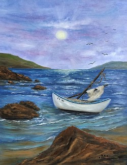 Бялата лодка маслена картина.Размер 70/54 см.- 300 лв.153,40 евро