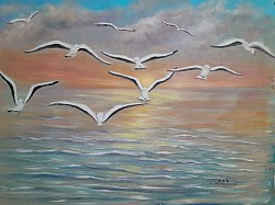 Полетът на чайките маслена картина.  Размер 80/60 см. -204 евро