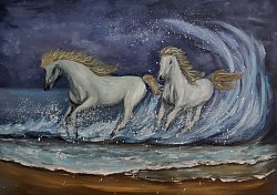 Белитете коне и морето маслена картина. Размер 70/50 см. - 320 лв.-163,60 евро