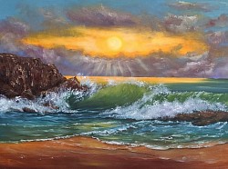 Морски пейзаж. Маслена картина,, ЮЛСКО УТРО . Размер 60/50 см. -220 евро