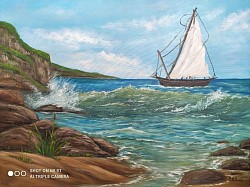 Морски пейзаж. Попътен вятър маслена картина . Размер 120/80 см.- 600 лв-306,78 евро.