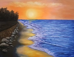 Морски пейзаж. Морски залез ,, Красиви нюанси на морето,,- размер 65/55 см. -150 евро лв.