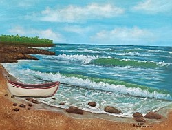 Море и лодка. Морски пейзаж ,, Нека да е лято,, размер 60/50 см.-140 евро
