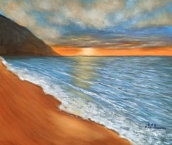 Морски пейзаж. Морски залез. ,, Слънчеви отблясъци,, . Размер 60/50 см.- 250 лв-127,40 евро.