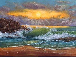 ЮЛСКО УТРО-Морски пейзаж Маслена картина.Размер 60/50 см-300 лв.-153,40 евро