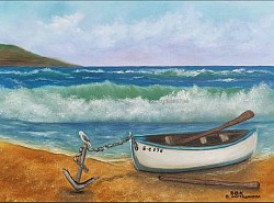 ЛЕТЕН СПОМЕН -Море и лодка маслена картина. Размер 60/50 см- 300 лв.-153,40 евро