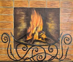 Камина с огън маслена картина. Размер 85/75 см. - 350 лв-180 евро
