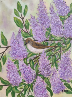 Люляк и птиченце маслена картина. Размер 40/50 см с рамка .-100евро