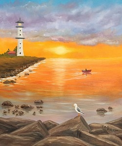 Море и фар ,,МОРСКИ РЕЛАКС,, маслена картина. Размер 70/60 см с рамка -153 евро