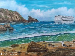 Големият кораб минава маслена картина. Размер 75/65см.-150евро