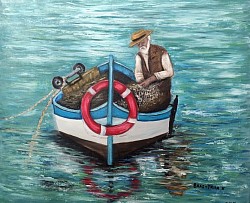 Маслена картина Старият рибар . Размер 60/70 см с рамка. - 300 лв-153,40 евро