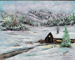 Зима в планината маслена картина.  размер 50/60 см. с рамка - 230 лв.-117,60 евро