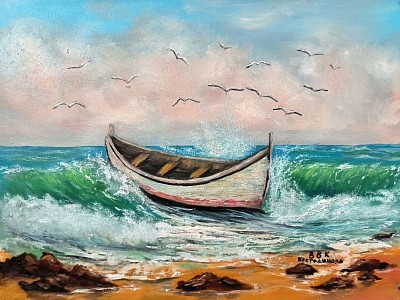 Морски пейзажи. Вдъхновение от морето. Маслени картини подарък . Море и лодка. Усещане за морето маслена картина