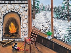 Зимата от уюта на дома. Маслена картина. Размер 60/50 см.- 280 лв.-143,20 евро