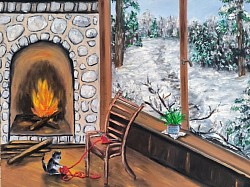 Зимата от уюта на дома. Маслена картина. Размер 60/50 см.-143 евро