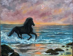 Черен кон и море маслена картина. Размер с рамка 50/60 см - 200 лв.-102,30 евро