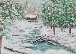 Зимен пейзаж с къща маслена картина.. размер с рамка 50/60 см.-220 лв..-112,50 евро