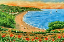 Морска панорама маслена картина. Размер 70/50 см с рамка -148 евро