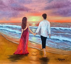 Влюбени край морето маслена картина. Размер с рамка 70/60 см.-180 евро