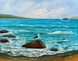 Варненска чайка маслена картина. Размер с рамка 50/60 см- 230 лв.-117,60 евро