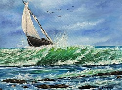 Платноходка сред вълните маслена картина. Размер с рамка 70/60 см- 153  евро