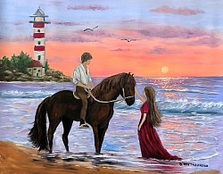 Влюбени на морския бряг. Приказна МОРСКА любов.Размер 60/50 см с рамка.- 300 лв..-153,40 евро