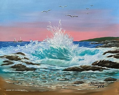 Морски пейзажи. Красотата на морето върху платно.Картини с маслени бои. Танцуващи с морската вълна. Цена -400 лв.-204,52 евро 70/60 см.