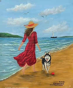 Маслена картина. Картини от художник. Картини за подарък. Моят най- добър приятел е куче . Цена  -180 евро70/60 см.