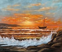 Морски пейзаж маслена картина. Ръчно рисувана картина с маслени бои върху платно. Цена  -127 евро 50/60 см.