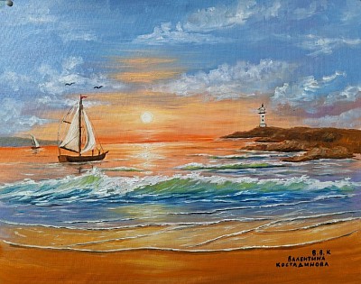 Морски пейзажи. Вдъхновение от морето. Маслени картини подарък . Слънчеви хоризонти  -320 лв.- 163,62 евро 70/60 см.