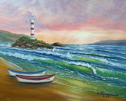 Морски пейзажи. Вдъхновение от морето. Маслени картини за подарък . РАЙСКО КЪТЧЕ  -300 евро 70/60 см.