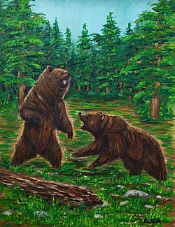 Мечки маслена картина. ЗАКОНЪТ НА ГОРАТА-70/60 см. -200 евро