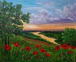 Макова поляна маслена картина. Размер с рамка 65/55 см. - 200 евро