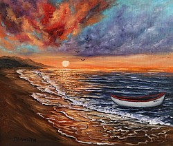 Летен морски залез маслена картина. Размер с рамка 65/55 см-240 евро