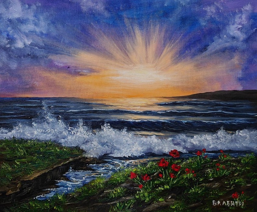 Не е измислица  морето. Морски залез. маслена картина 65/55 см -220 евро.